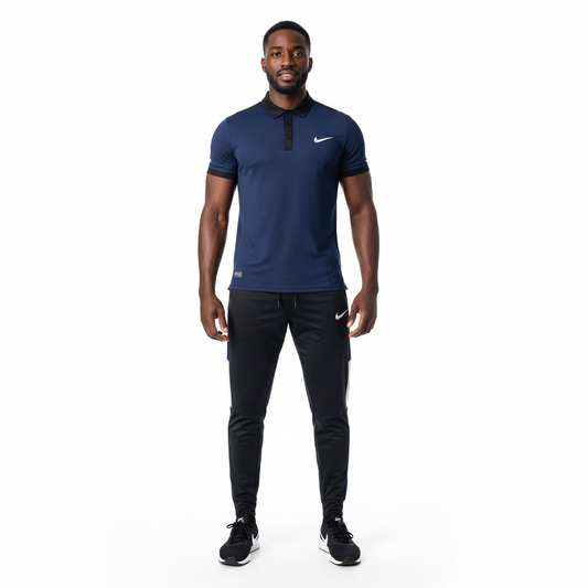 Ensemble t-shirt col roulé Nike avec pantalon jogging qualité dri-fit (Marine) TPMSN01