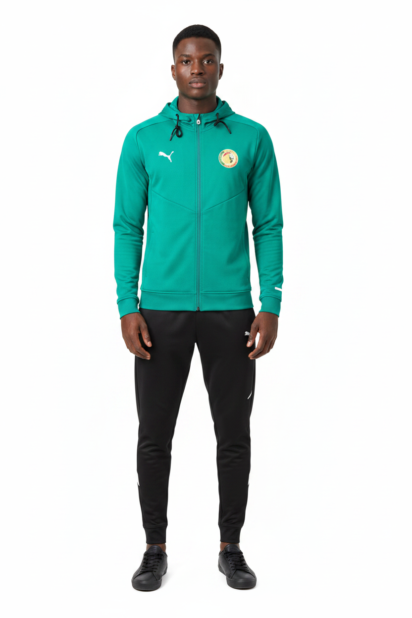 Ensemble Survêtement Senegal avec capuche (coton) (vert/noir) 2026 SMSSC01
