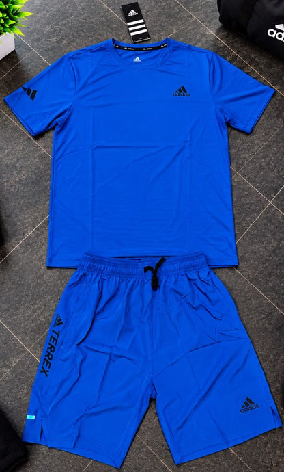 Ensemble de Sport Unisexe Adi-das Terrex Fitness – T-shirt et Short Bleu