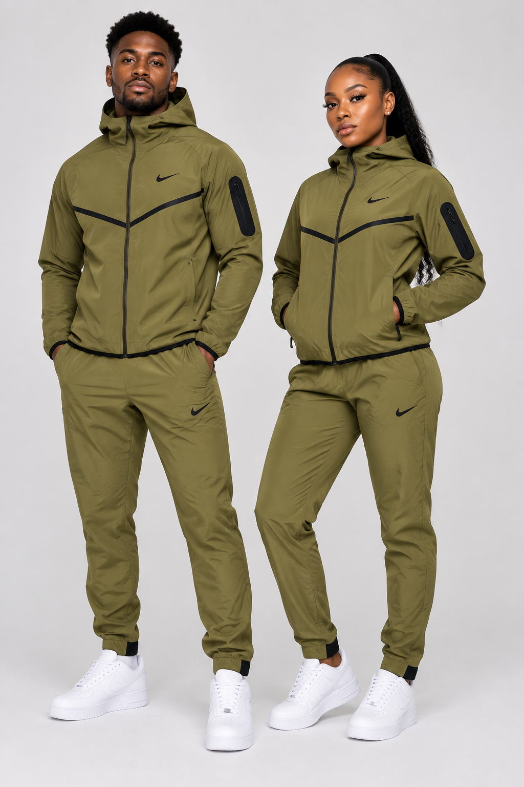 Ensemble Survêtement fitness Ni-ke swoosh avec Capuche (toile) Marron