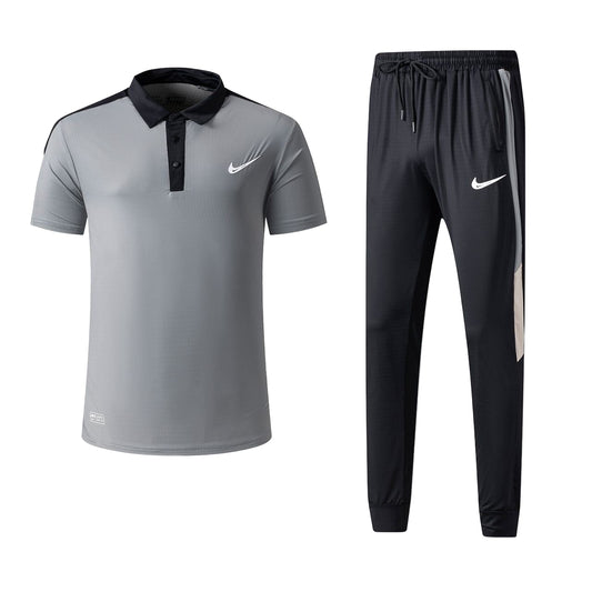 Ensemble t-shirt col roulé Nike avec pantalon jogging qualité dri-fit (Gris) TPMSN04