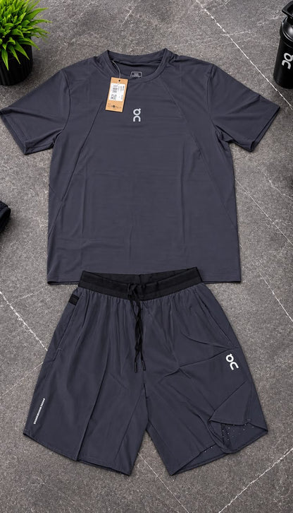Ensemble de Sport Unisexe On Running – T-shirt et Short Gris