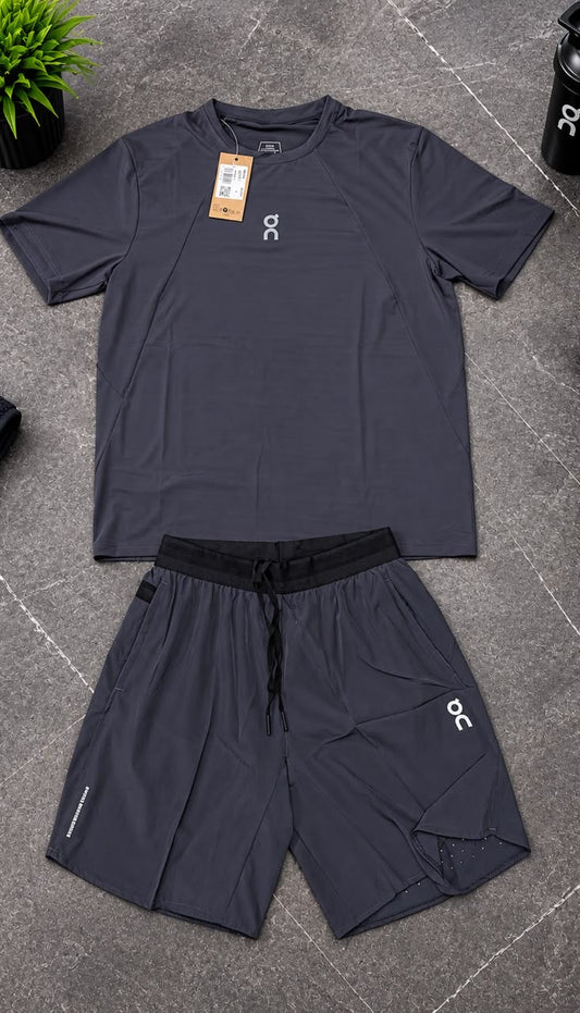 Ensemble de Sport Unisexe On Running – T-shirt et Short Gris