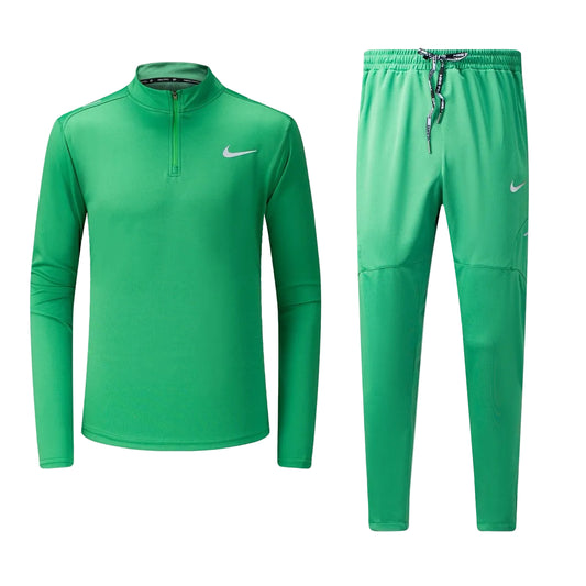 Ensemble Nike sport long manche col zippé avec pantalon jogging (Vert) MSESLMN05