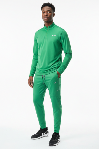 Ensemble Nike sport long manche col zippé avec pantalon jogging (Vert) MSESLMN05