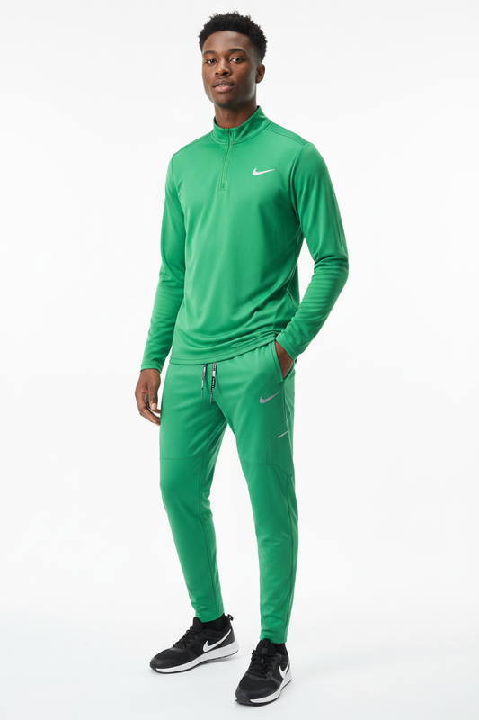 Ensemble Nike sport long manche col zippé avec pantalon jogging (Vert) MSESLMN05