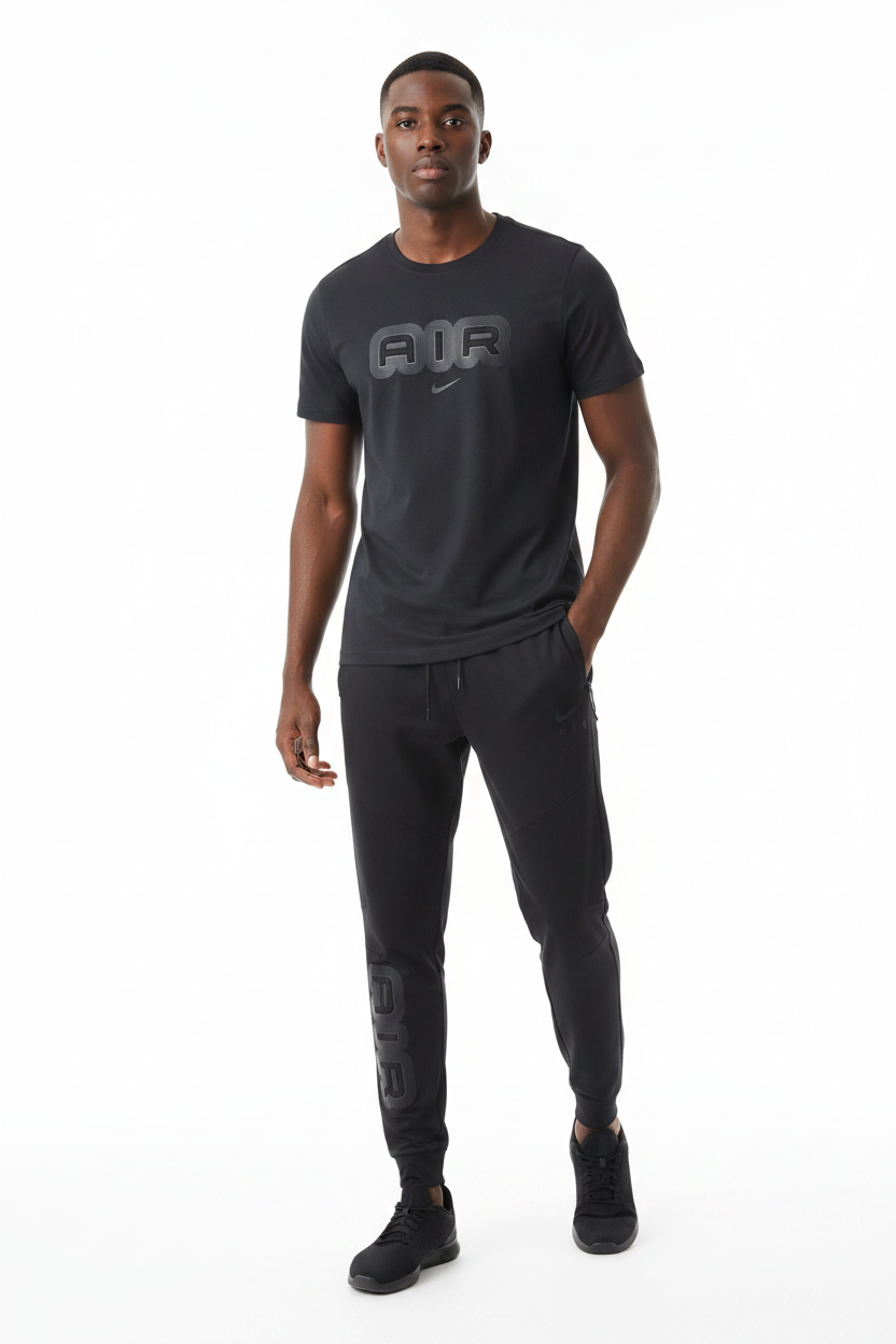 Ensemble Ni-ke AIR Coton – T-shirt & Pantalon Jogging avec fermeture Tech (Noir)
