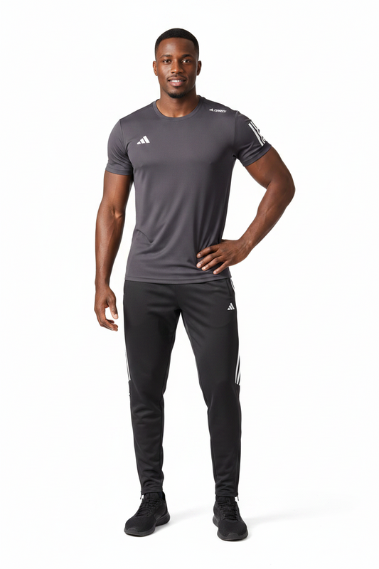 Ensemble Sport (Adi-das) – T-shirt & Pantalon Style Performance Marron TPESMSA05