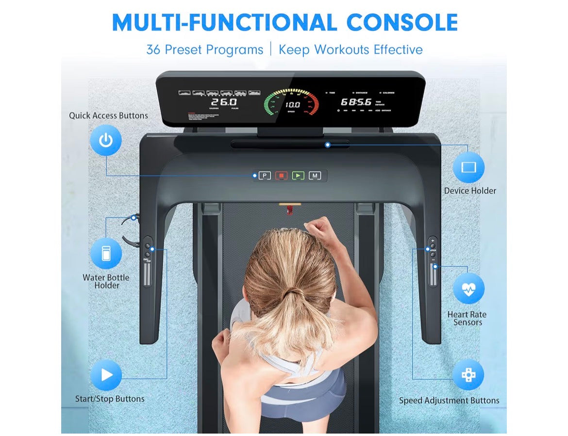 Tapis roulants OMA pour la maison, pliant de capacité max 2.5HP 300 LBS avec écran LED, 36 programmes prédéfinis, machine d'exercice