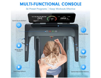 Tapis roulants OMA pour la maison, pliant de capacité max 2.5HP 300 LBS avec écran LED, 36 programmes prédéfinis, machine d'exercice