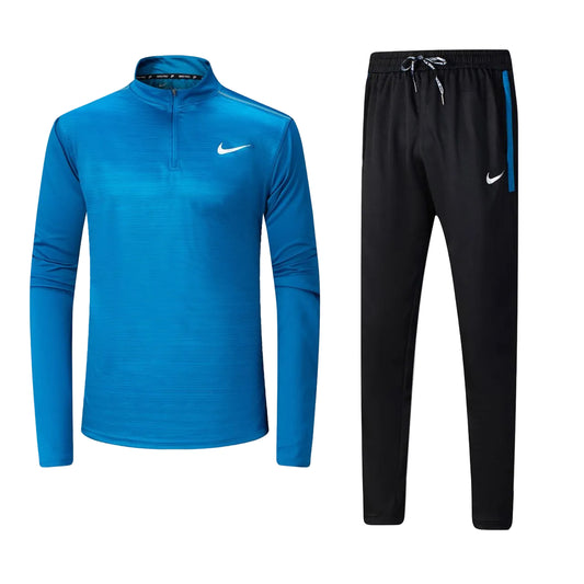 Ensemble Nike sport long manche col zippé avec pantalon jogging (Bleu foncé/Noir) MSESLMN10