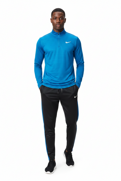Ensemble Nike sport long manche col zippé avec pantalon jogging (Bleu foncé/Noir) MSESLMN10