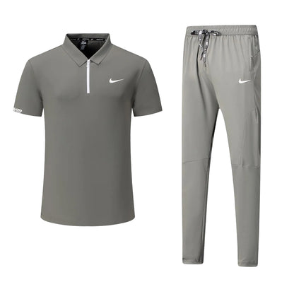 T-shirt col roulé fermeture Ni-ke et pantalon jogging avec (Gris) TPJFMNS09