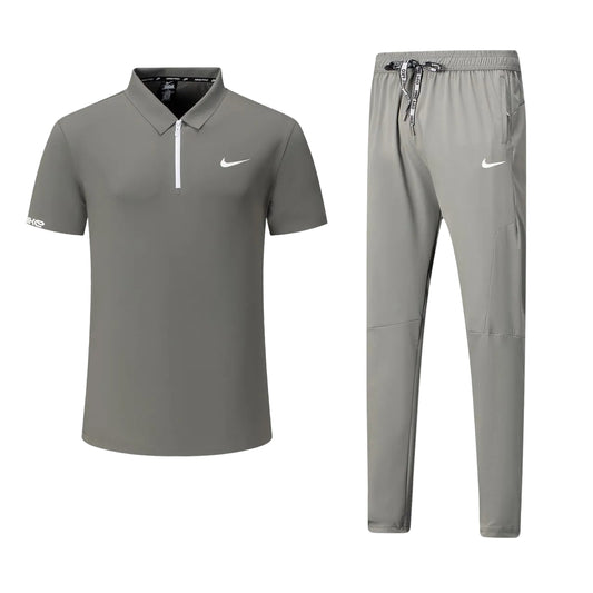 T-shirt col roulé fermeture Ni-ke et pantalon jogging avec (Gris) TPJFMNS09