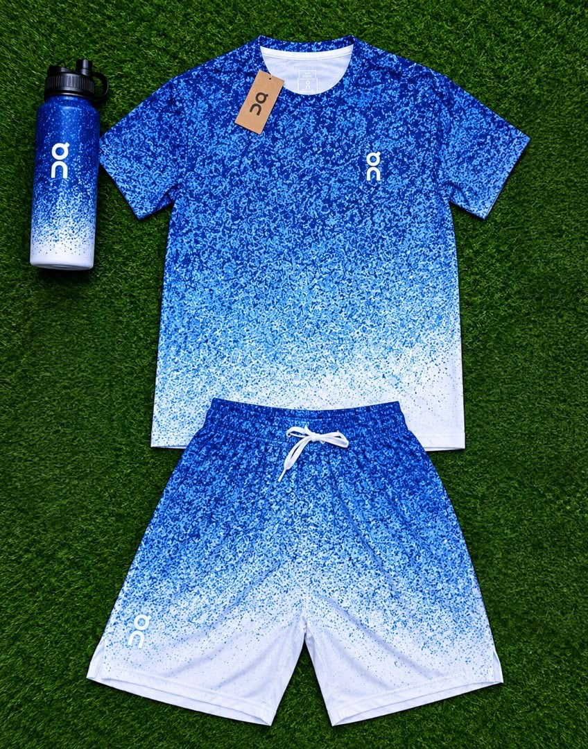Ensemble Loisir T-shirt & Short avec fermeture – Dégradé Bleu et Blanc
