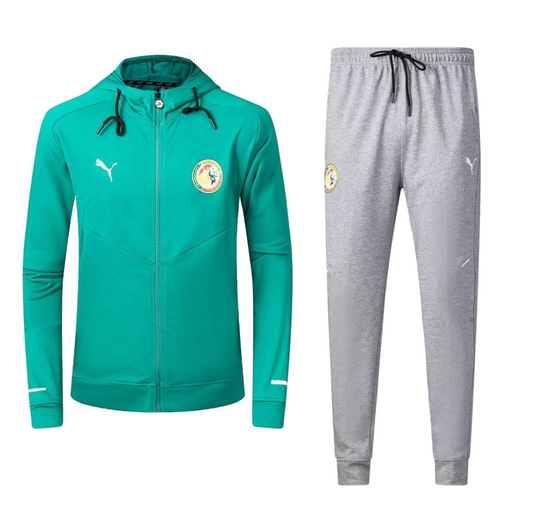 Ensemble Survêtement Senegal avec capuche (coton) (vert/gris) 2025-2026 SMSSC02