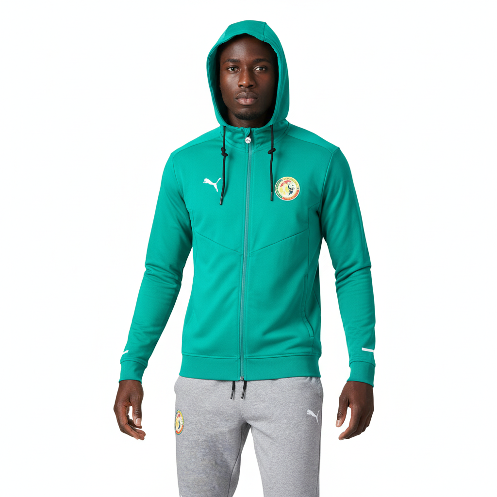 Ensemble Survêtement Senegal avec capuche (coton) (vert/gris) 2025-2026 SMSSC02