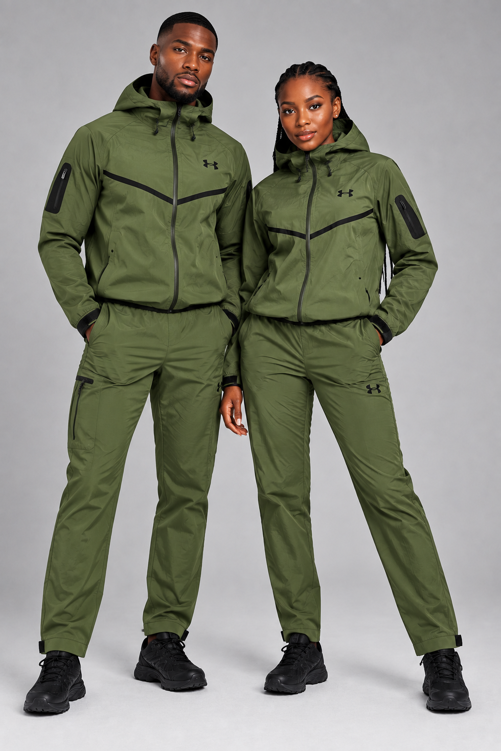 Ensemble Survêtement fitness UA avec fermeture (toile) Vert