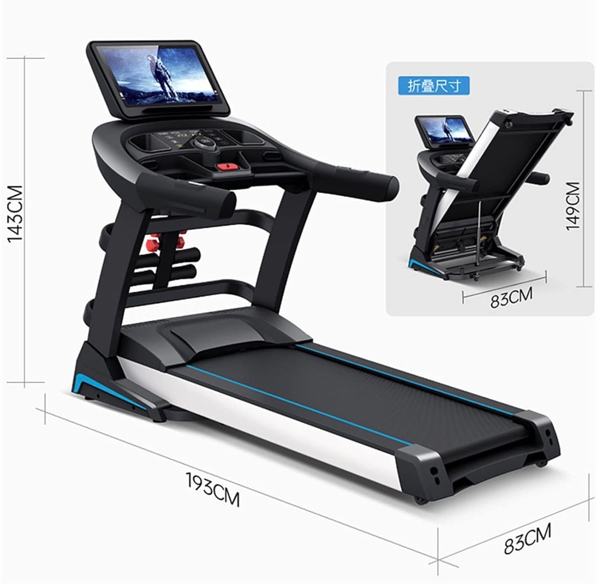 Tapis de Course électrique Professionnel Pliable – (Écran Multimédia, Grand écran Smart Multi-fonction Absorption des chocs Pliant)