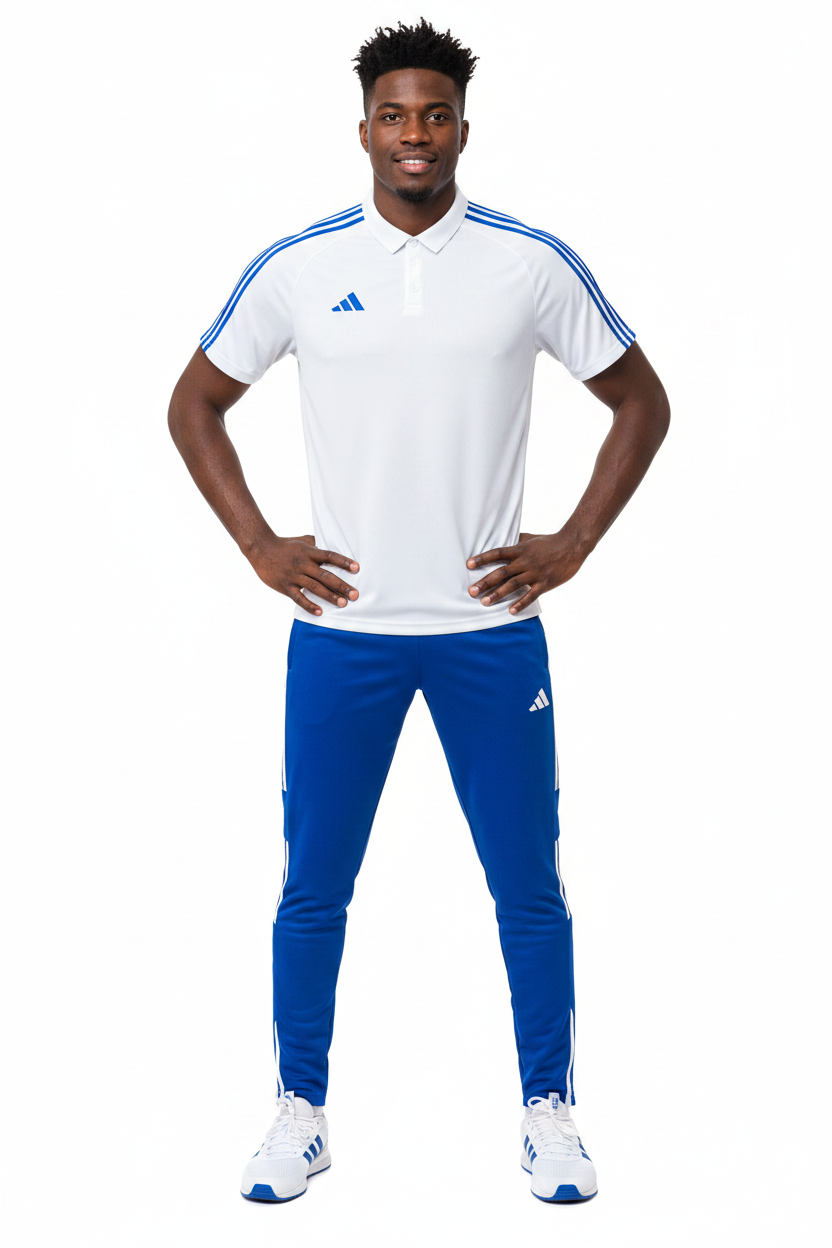 Ensemble T-shirt col roulé & Jogging Adidas (Blanc/Bleu)– Style Sport Premium