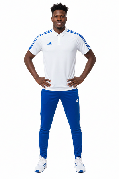 Ensemble T-shirt col roulé & Jogging Adidas (Blanc/Bleu)– Style Sport Premium
