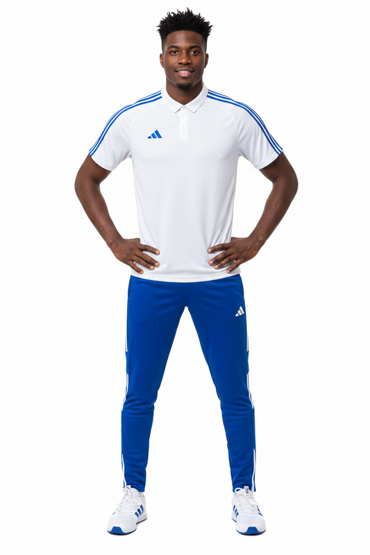 Ensemble T-shirt col roulé & Jogging Adidas (Blanc/Bleu)– Style Sport Premium