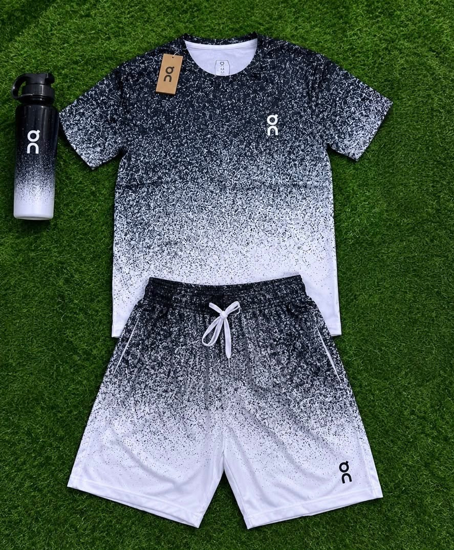 Ensemble Loisir T-shirt & Short avec fermeture – Dégradé Noir et Blanc