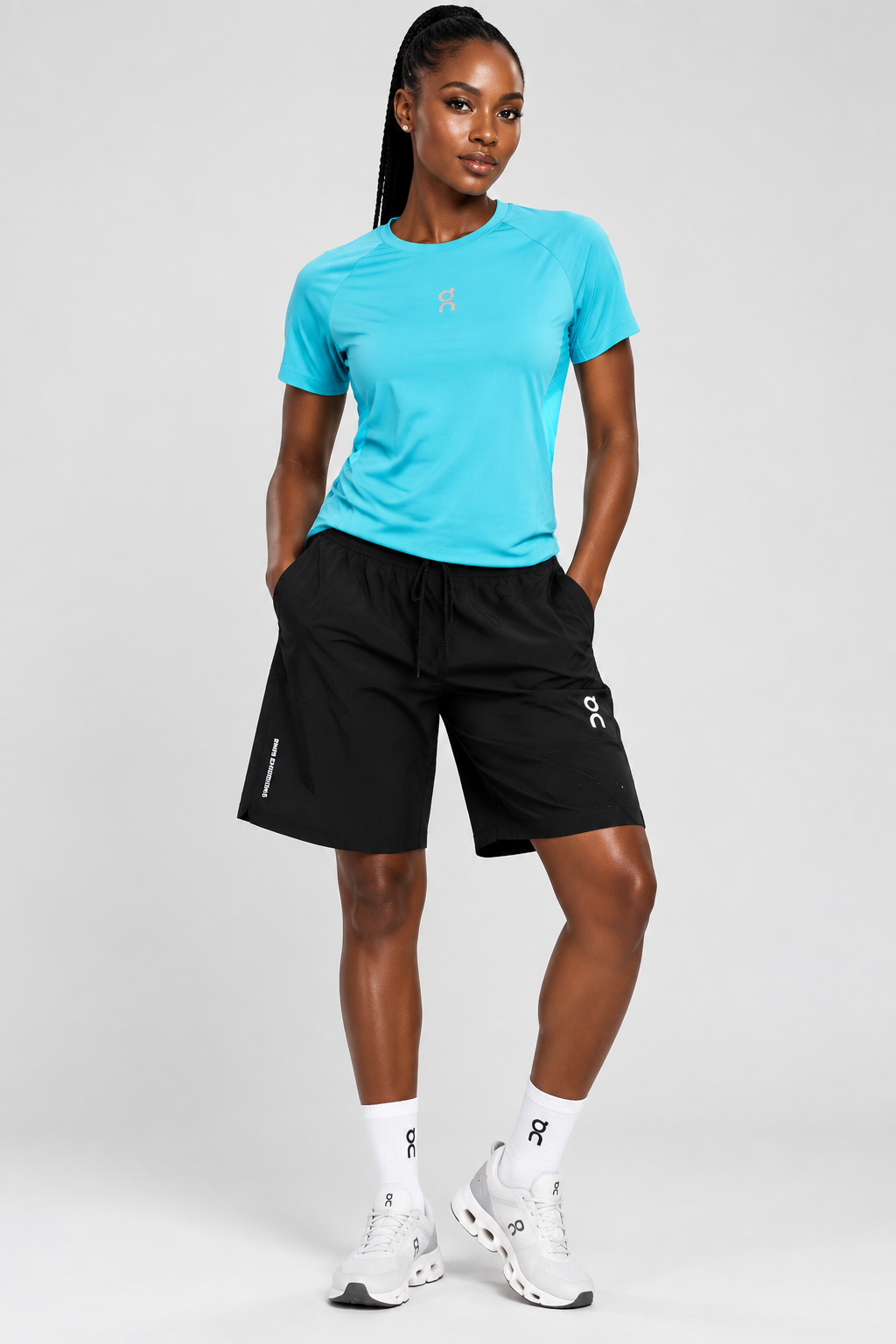 Ensemble de Sport Unisexe On Running – T-shirt et Short Bleu Clair/Noir