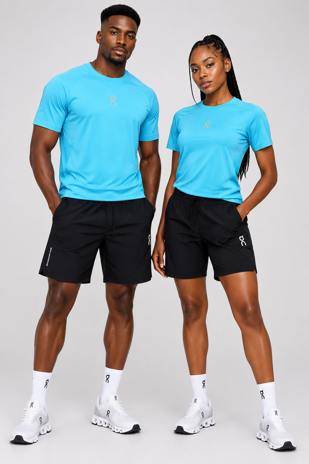 Ensemble de Sport Unisexe On Running – T-shirt et Short Bleu Clair/Noir