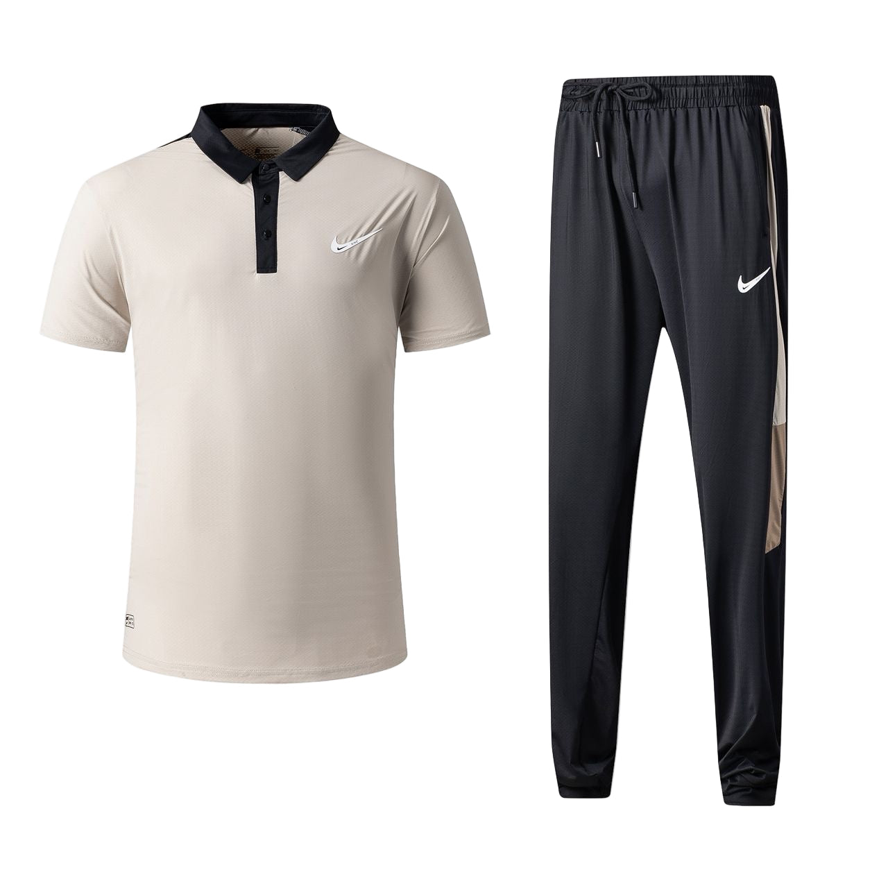 Ensemble t-shirt col roulé Nike avec pantalon jogging qualité dri-fit (Beige) TPMSN02