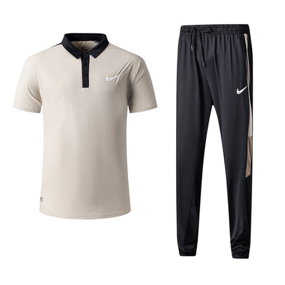 Ensemble t-shirt col roulé Nike avec pantalon jogging qualité dri-fit (Beige) TPMSN02