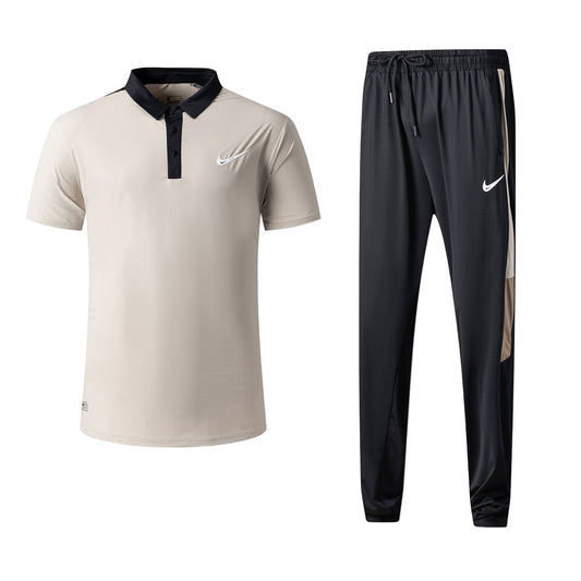Ensemble t-shirt col roulé Nike avec pantalon jogging qualité dri-fit (Beige) TPMSN02