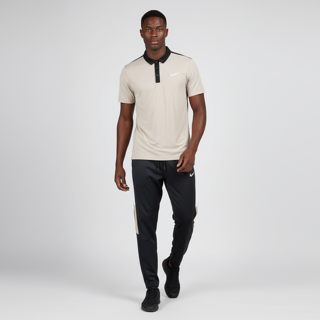 Ensemble t-shirt col roulé Nike avec pantalon jogging qualité dri-fit (Beige) TPMSN02