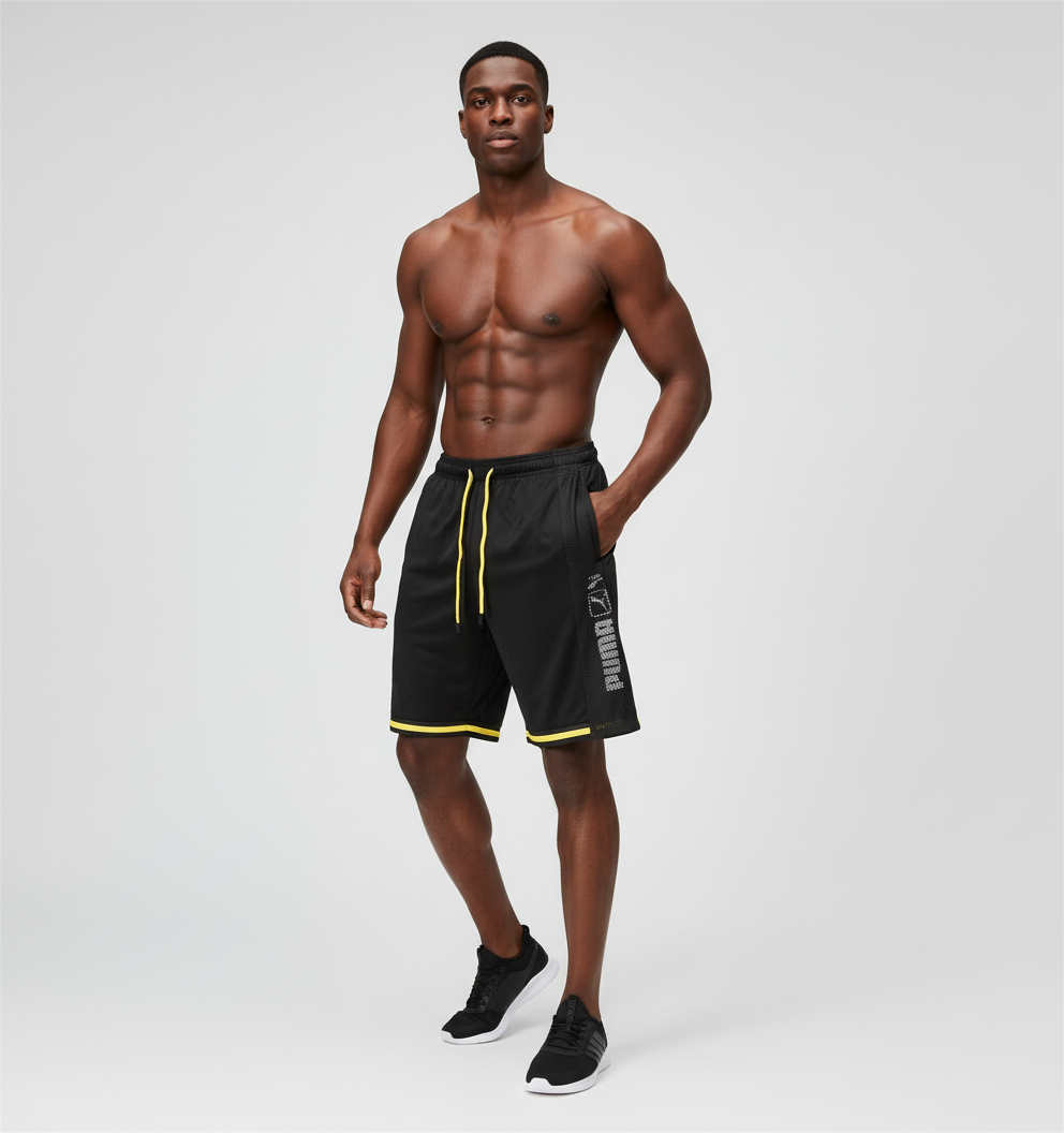 Short loisir Puma noir (bande Jaune) avec fermeture SSMSP09