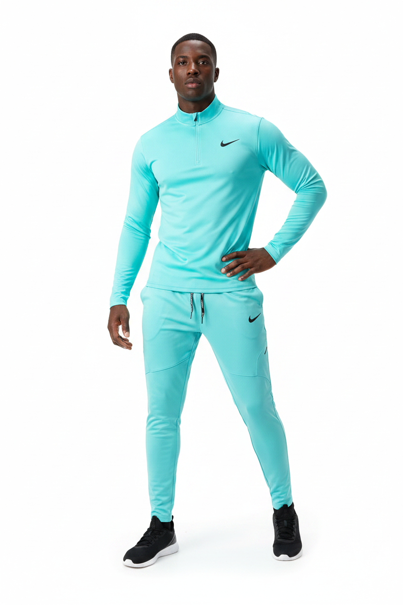 Ensemble Nike sport long manche col zippé avec pantalon jogging (Bleu clair) MSESLMN08