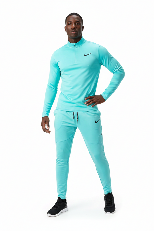 Ensemble Nike sport long manche col zippé avec pantalon jogging (Bleu clair) MSESLMN08