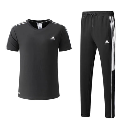 Ensemble Adi-das Tech Coton – T-shirt & Pantalon Jogging avec fermeture 3 stripes (Gris/Noir) TPMSCA05