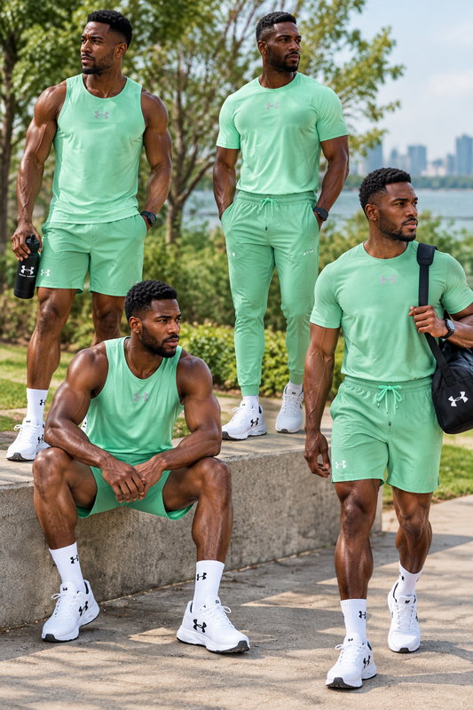 Ensemble Sport 4 Pièces UA (Derbardeur,Short,T-shirt,et Pantalon)– Vert menthe