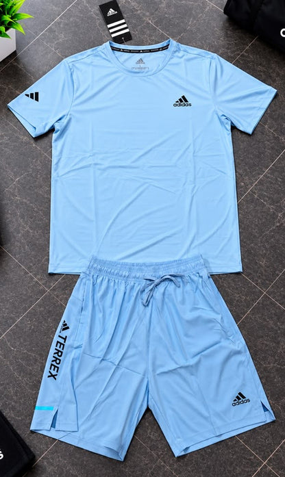 Ensemble de Sport Unisexe Adi-das Terrex Fitness – T-shirt et Short Bleu clair