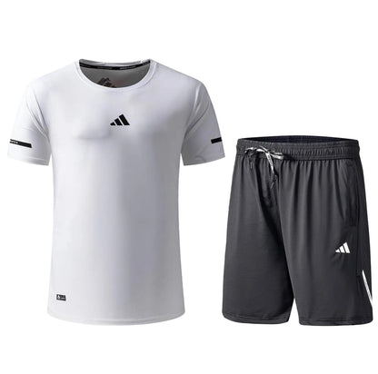 Ensemble Fitness (Adi-das) – T-shirt & Short sport Blanc TSMSEF03