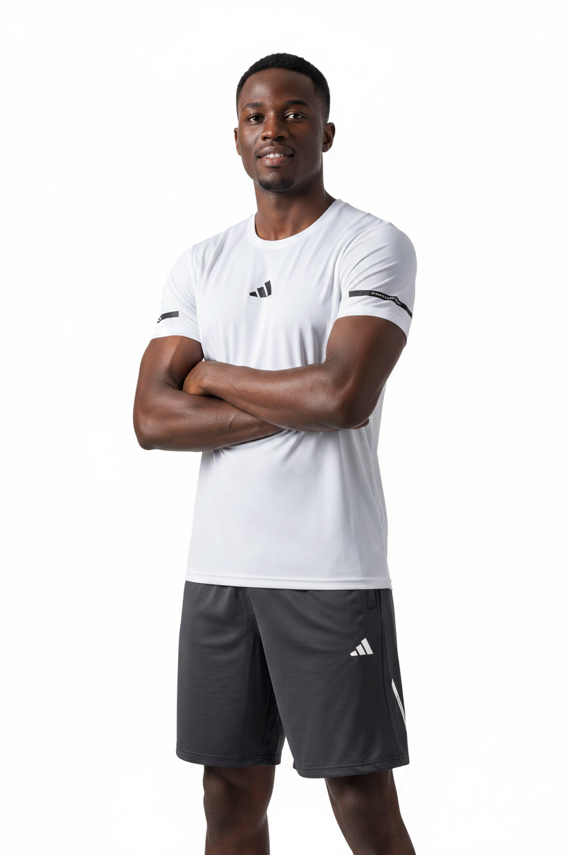 Ensemble Fitness (Adi-das) – T-shirt & Short sport Blanc TSMSEF03
