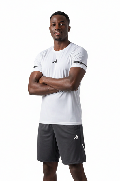 Ensemble Fitness (Adi-das) – T-shirt & Short sport Blanc TSMSEF03