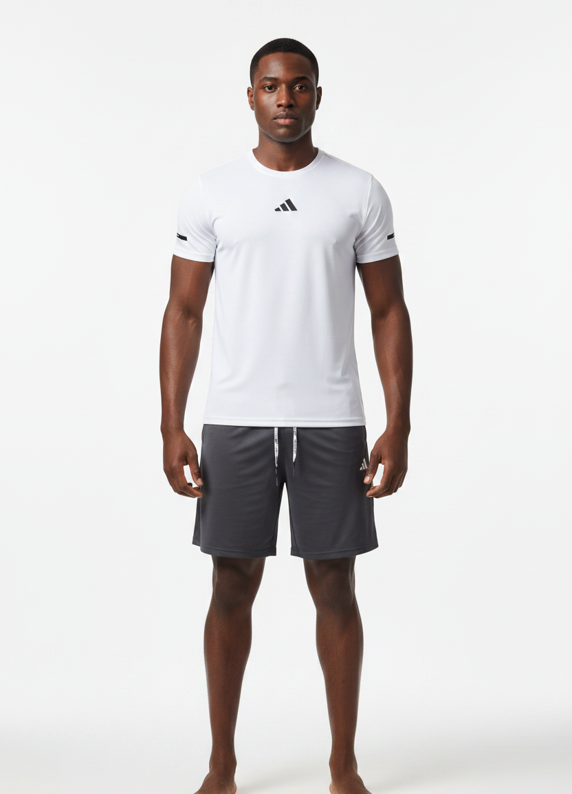 Ensemble Fitness (Adi-das) – T-shirt & Short sport Blanc TSMSEF03