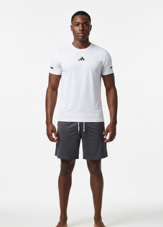 Ensemble Fitness (Adi-das) – T-shirt & Short sport Blanc TSMSEF03