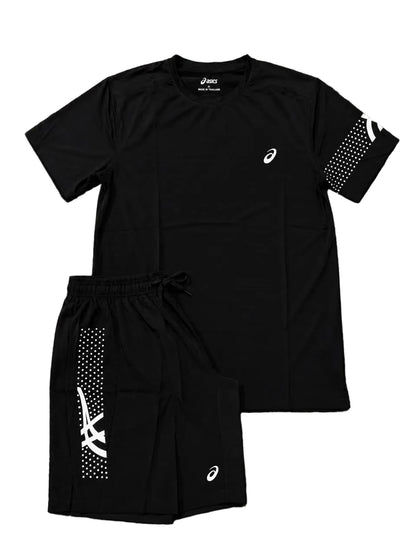 Ensemble Sport ASICS Unisexe – T-shirt et short avec fermeture Noir