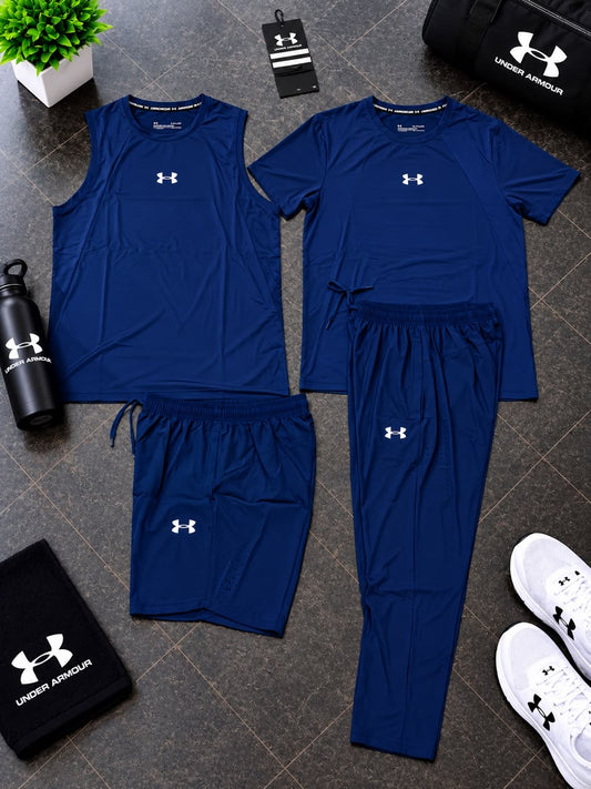 Ensemble Sport 4 Pièces UA (Derbardeur,Short,T-shirt,et Pantalon)– Bleu