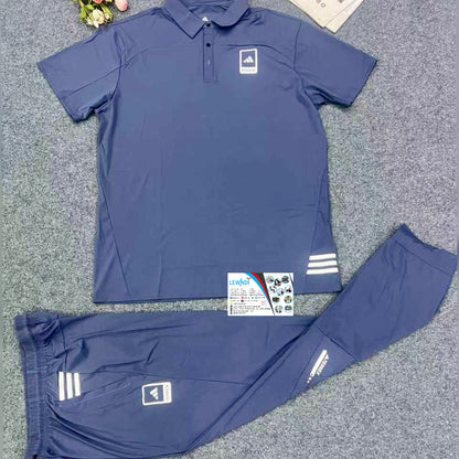Ensemble T-shirt à col roulé avec pantalon Adidas (Bleu) MSELP03
