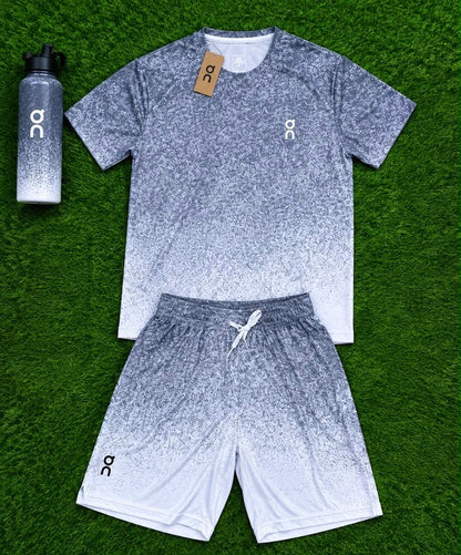 Ensemble Loisir T-shirt & Short avec fermeture – Dégradé Gris et Blanc