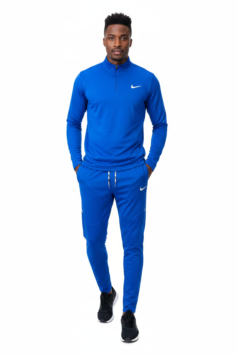 Ensemble Nike sport long manche col zippé avec pantalon jogging (Bleu) MSESLMN04