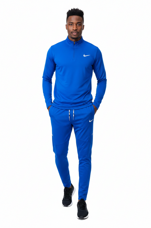Ensemble Nike sport long manche col zippé avec pantalon jogging (Bleu) MSESLMN04